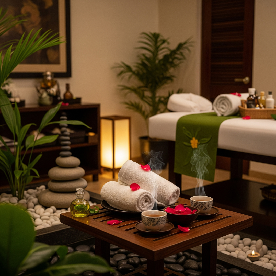 The serene and ambient interior of the beauty spa