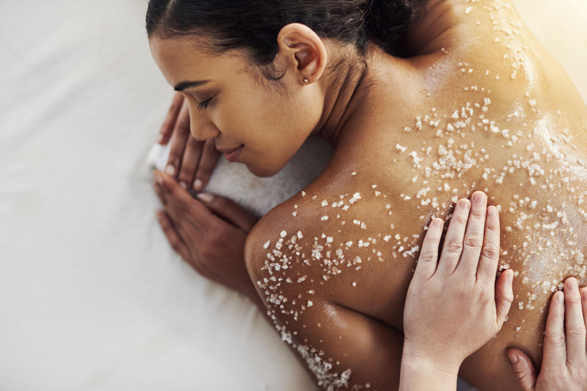 Spa body exfoliation treatment helping improve skin texture and hydration in Nashua NH