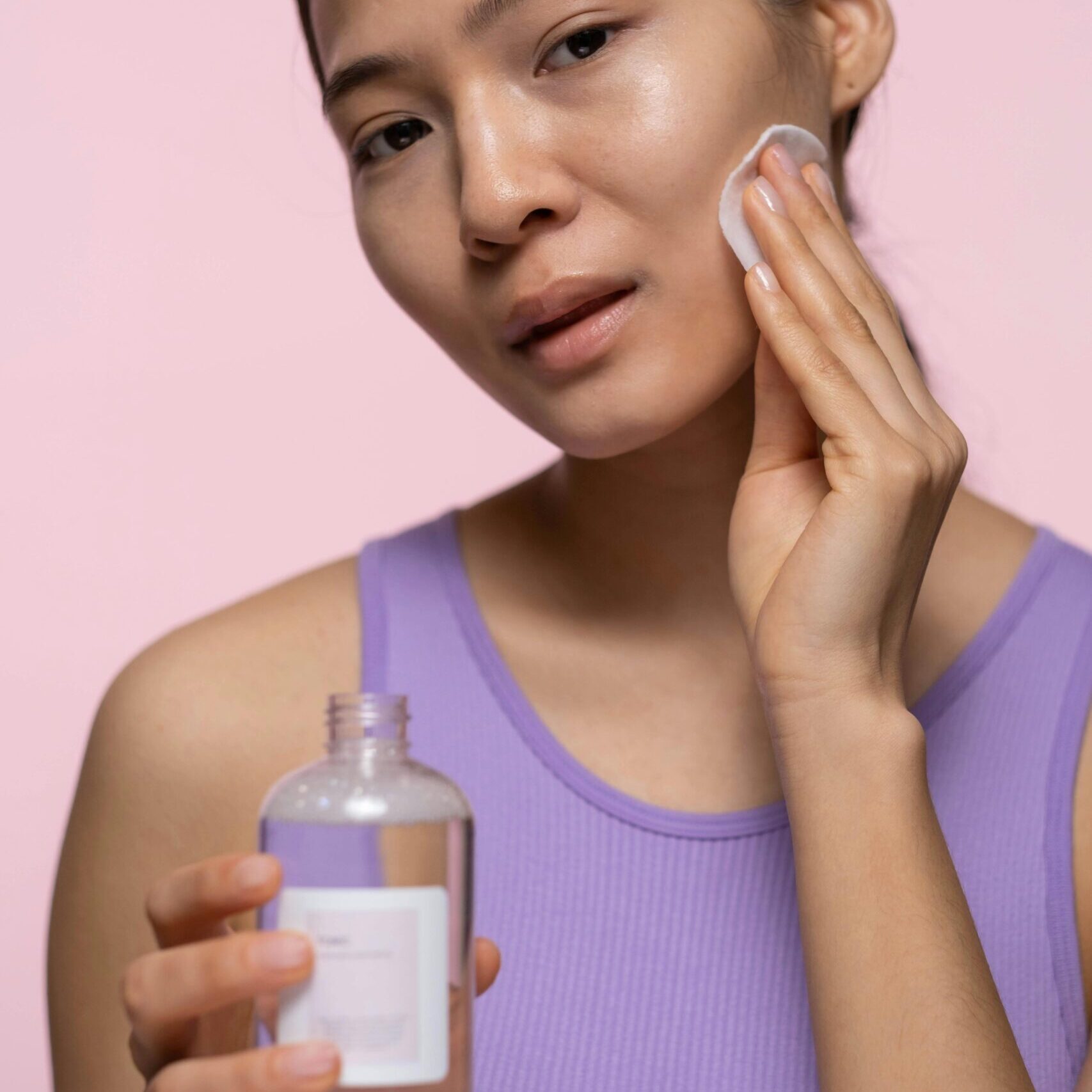 woman putting toner on after dermablading